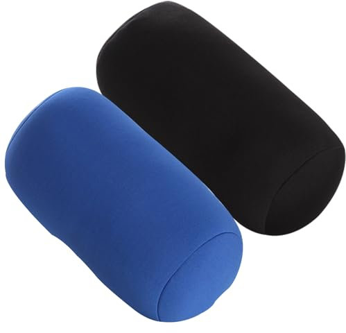 NIDONE Nackenrollen-Memory-Schaum-Kissen, 2 Stück, Mikrokügelchen-Kissen, Rollenkissen, Nackenrolle, Lendenwirbelsäule, runde, matschige Stütze, Nacken- und Rückenkissen,– 30 x 16 cm, Blau + Schwarz