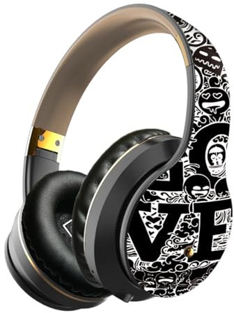 EIVOR Audio stéréo HiFi annulant Les écouteurs DJ, Bluetooth Pliable sur Les écouteurs avec Micro, Casque Doux de cric Audio de 3,5 mm Basse Profonde pour Le Bureau de Voyage à la Maison,Black Gold