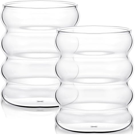 MINGZHE Juego de Tazas Vintage para Desayuno y Café con Hielo, Vasos de Vidrio Transparente y Taza Matcha para el Hogar (2x Tazas)