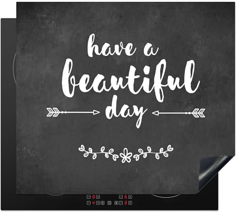 KitchenYeah© Cubre Vitrocerámica - Protector Vitroceramica Induccion 60x52 cm - Tapa Vitroceramica - Protector de Vitroceramica Cita - Que tengas un buen día - Gris - Blanco