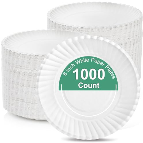 Hacaroa 800 Stück 15 cm Pappteller Unbeschichtet, Wiederverwendbare Dessertteller Lose Katzenfutterteller, Kleine Weiße Kuchenteller für Vorspeise, Cupcake, Bastelprojekt, Rund