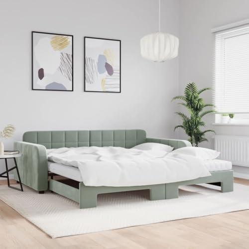 CKioict Palettenbett Modernes Bettgestell Jugendbett Tagesbett Ausziehbar mit Matratzen Hellgrau 100x200 cm SamtGeeignet für Gästezimmer, B&Bs, Schlafzimmer