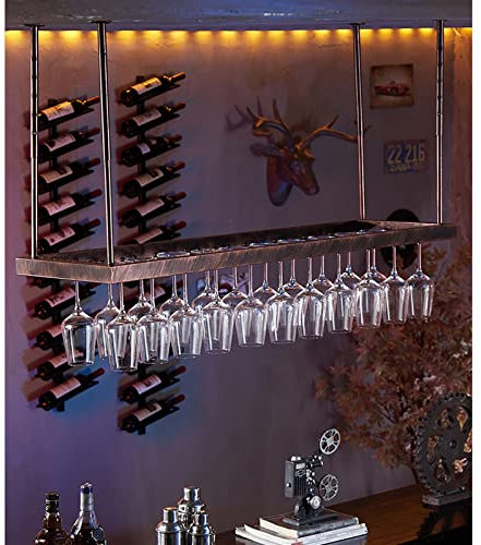 IBOWZ Deckenverzierung Deckenregal Weinregal aus Metall, höhenverstellbar, Weinglashalter aus Eisen, an der Decke montiertes Weinglas-Hängegestell, für Bars, Restaurants, Küchen