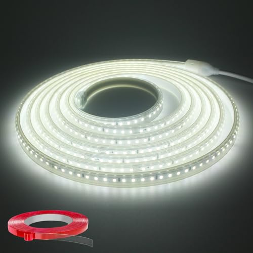 Q.Laomi - Tira LED de 20 m, muy luminosa, cinta LED de 220 V, 230 V, sin transformador impermeable, IP65, tira de LED, 120 LEDs/m, 6000 K, diadema LED con interruptor, color blanco frío
