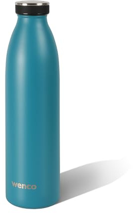 wenco Trinkflasche Edelstahl 0,75l / 750ml isoliert und auslaufsicher für kalte und heiße Getränke auch als Thermoskanne verwendbar BPA frei – blau, carribean blue