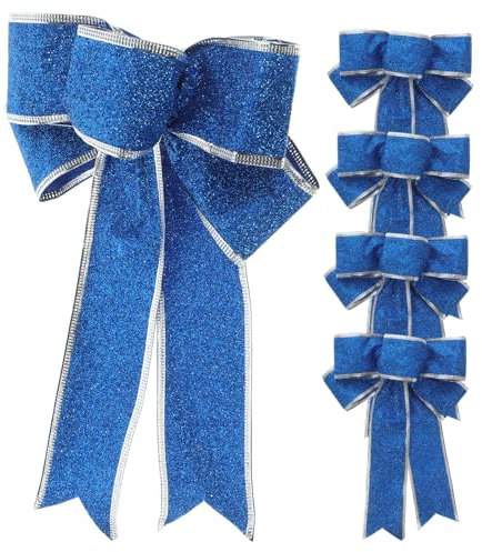 minkissy 20stücke Teiliges Glitzernde Weihnachtsband Schleifen Große Stoffschleifen Für Weihnachtsbaum Und Festliche Dekoration Blau Knotenschleifen Für Festliche Atmosphäre