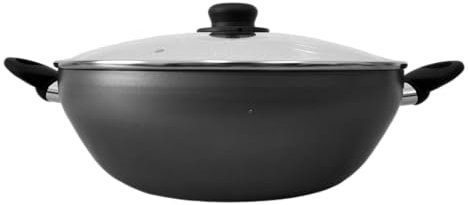Home Theory Aluminium 32cm/12.5 Inches Wok Non Stick with Lid – Large Non Stick Wok Pan for Asian & Indian Cuisine, Dual Handles, Non Toxic Deep Frying Pan with Lid – UK Made
