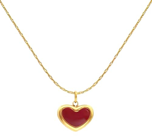 KBRPEY Collier Femme Cœur Rouge Collier avec Pendentif en Forme de Chaîne Réglable Chaîne en Or Hypoallergénique Bijoux Filles Cadeaux
