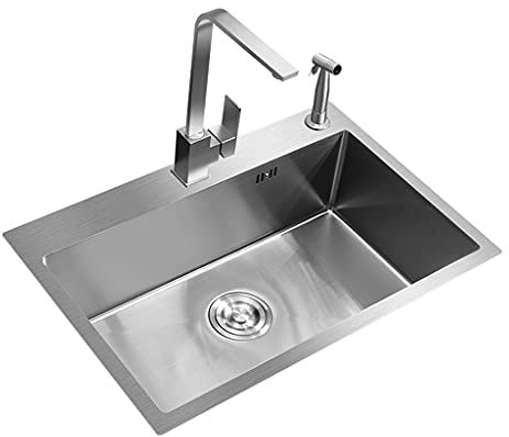 WOTZOV Küchenspüle aus Edelstahl, Aufsatz- oder Unterbauwaschbecken mit Einzelbecken für den Heimgebrauch mit Abflusszubehör