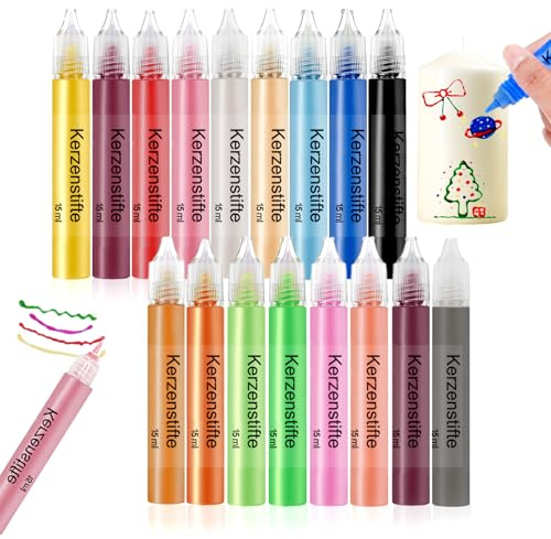 Scentoria 17 Stück Wachsstifte für Kerzen, Kerzen Bemalen Set Bunt 15 ml, Wachsstifte für Kerzen, Kerzenstifte, Candle Pen für Kerzen Verzieren, Kerzen Bemalen, Tassen Bemalen, Keramik Bemalen set