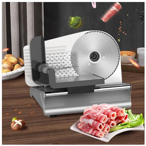 Electric Meat Slicer, 500W Electric Deli Food Slicer Machine for Home, 0-15mm Adjustable Thickness with Removable Stainless Steel Blades, Removable Meat Slicer Machine