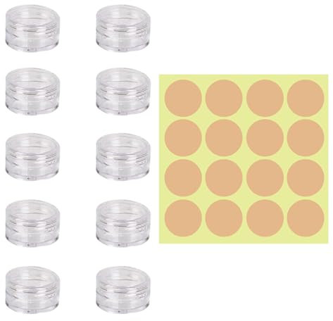 10 ml Döschen mit Deckel, 10 Stück Kleine Tiegel mit 16 Stück Etiketten, Mini Creme Behälter Transparent Dosen für Proben Kosmetik, Lippencreme, Nailart