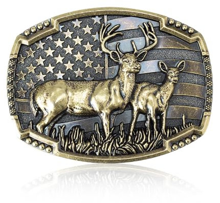 UAIAGM Deer Belt Buckle for Men Cool Western Men's Buckles for Belts Patriotic Elk Deer Head Belt Buckle Cowboy Belt Buckles, Norse Viking Deer Buckle for Men's Belts (Gold)