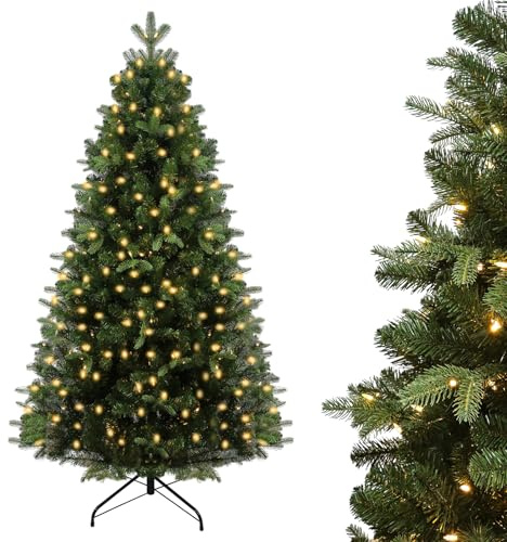 kisidus Weihnachtsbaum künstlich mit Beleuchtung, 180 cm Künstlicher Weihnachtsbaum mit 400 Warmweißen, Tannenbaum 1061 PE & PVC Zweigspitzen, Metall Christbaum-Ständer, Dunkelgrün