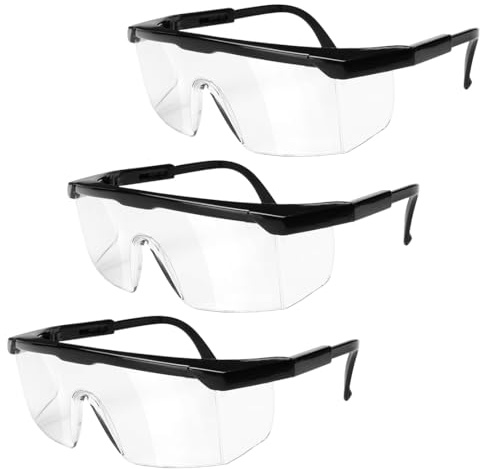 3 Stück Schutzbrille Arbeitsschutzbrille Sicherheitsbrille Schutzbrille für Brillenträger mit Verstellbaren, Schutzbrillen, Bügeln Arbeitsschutzbrille Antibeschlag Antispeichel Transparent