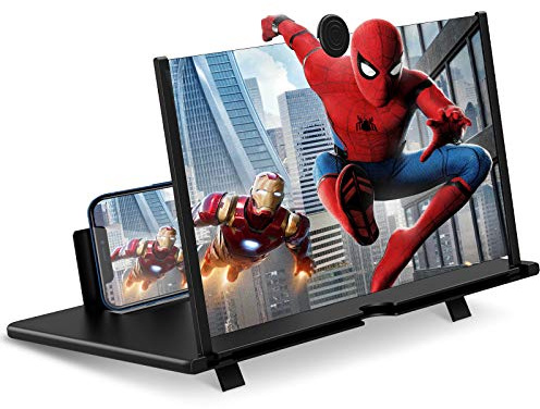 12 Inch Phone Screen Magnifier, HD Foldable Portable Screen Amplifier with Stand for Movies & Gaming, Universal Smartphone Viewer Gift for Men (Black)