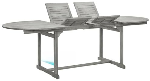 DELUKE Garten-Esstisch VEGO Grau (160-240) x100x75 cm Massivholz Akazie Oval | Gartentisch Holz klappbar Outdoortisch Terrassentisch verstellbar