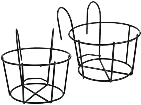 DECOMELODY Supporto per Vasi da Balcone in Ferro Nero 2 Pezzi, Appendini per Piante Sospesi da Ringhiera per Esterno, Porta Fioriere Salvaspazio per Giardino e Balcone