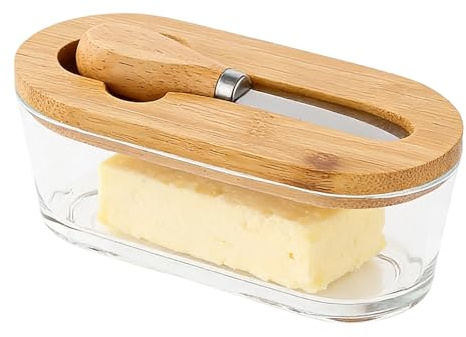 Mantequera, 300ml Transparente Hermético Cuadrado Estilo Antiguo, Mantequillera con Tapa para Encimera, para Queso Verduras Frutas Hogar Picnic Camping Viaje
