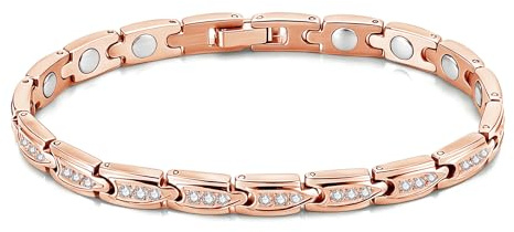 Lynizo magnetarmband dam, hjärta/rund/droppar silver magnet armband | Vitala armband för att minska stress, justerbart rostfritt stål armband för bättre sömn, 21 cm zirkonium damarmband