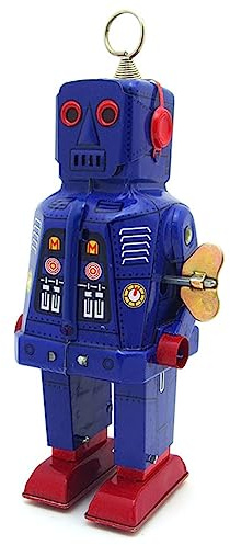 AYUNJIE Tin Toy MS403 Wind Up Toy Fiery Robot Retro Creative Collectible Kids Gift Boys Girls Parent-Child Interaction (Blue)