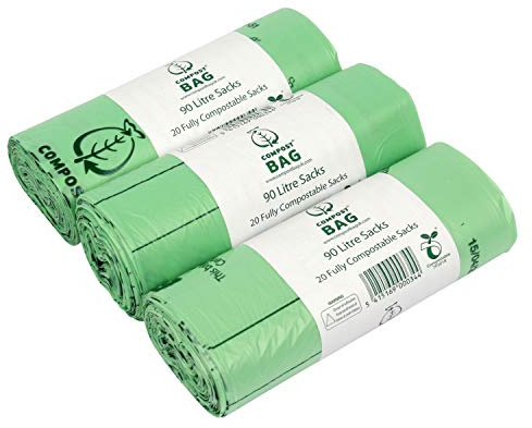90L x 60 Compostable Compost Bag Food Waste Sacks - Commercial size - 90 Litre Food Waste Bin Liners - EN 13432 - with Composting Guide