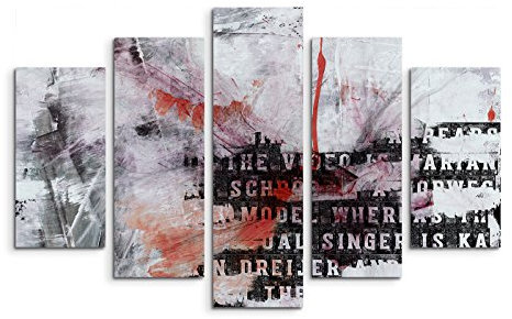Paul Sinus Art 5 teiliges Wandbild auf Leinwand (Gesamt: H: 100cm B: 160cm) Keilrahmenbild Canvas Fotodruck Leinwandbild Leinwanddruck Kunstdruck Wandbild weiß grau schwarz rot Schrift