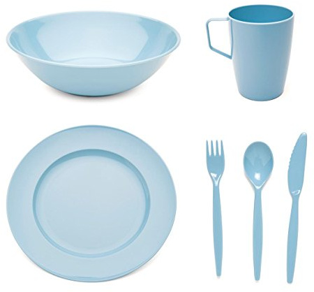 Scout and Girl Guide Summer Blue Dining Set - Reusable Plate, Bowl, Mug & Cutlery Virtually Unbreakable Polycarbonate Tableware Set