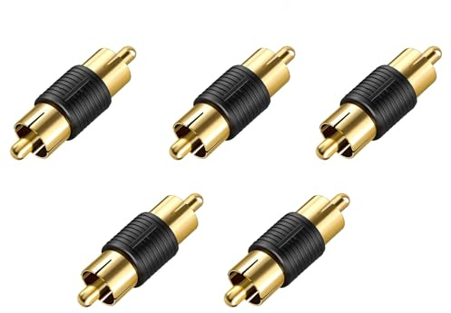 VCE RCA Male to Male Coupler 5-Pack, Gold Plated Dual Male Connector RCA M-M Adapter