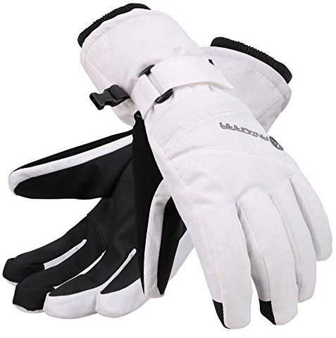ANDORRA Womens Snowboard Gloves Waterproof Touchscreen Ski Gloves, White, L