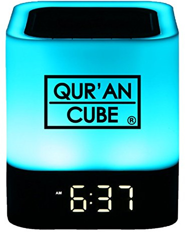 QURANCUBE Quran CubeⓇ LED X - Remote control, 5 Times Adhan, Multicoloured Touch Lamp, Quran Speaker, 31 Reciters, Memorisation Mode