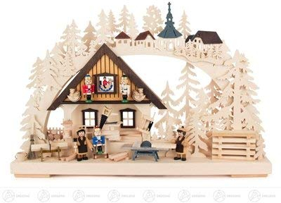 Arco » Cascanueces taller « Pequeño, indirectamente eléctrica iluminada BxHxT = 43 x 29 x 7 cm Nuevo arco Candelabro Luz de los Montes Metálicos.