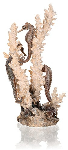 biOrb 55039 Seepferdchen natur M - Mittelgroße Seepferdchen-Skulptur mit Korallen, Aquarium Ornament, Gestaltung von Süßwasser- und Meerwasseraquarien