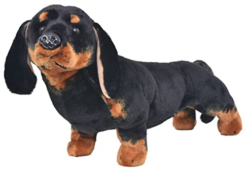 vidaXL Jouet en Peluche Chien de Race Dachshund Poupée Chien en Peluche Réaliste Enfants Tout-Petits Gaçons Filles Noir XXL 58x35 cm