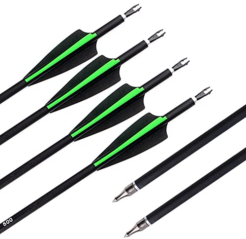 SHARROW 12x Carbonpfeile 30 Zoll Bogenpfeile Jagd Pfeile für Bogen Spine 500 für Recurvebogen Compound Bogen (Grün)