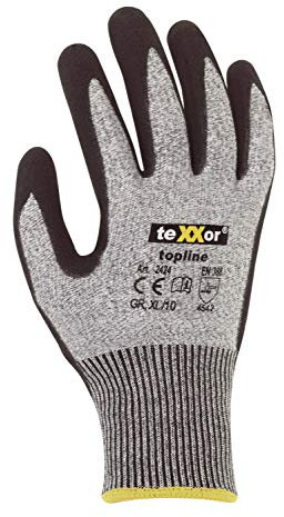 texxor 144 Stück Schnittschutz-Strickhandschuhe 2424, besandete Nitrilbeschichtung, grau-schwarz, 8/M, Karton, Arbeitshandschuhe, Schnittschutzhandschehe, Strickhandschuhe
