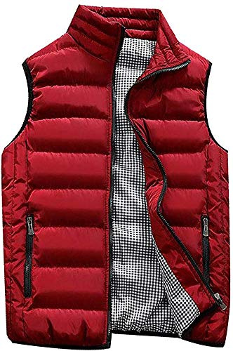 ShangSRS Abrigos Hombre Invierno,Hombre Sin Mangas De Plumas Chaquetas Invierno Calor Chalecos Acolchado Cazadoras (Rojo, 2XL)