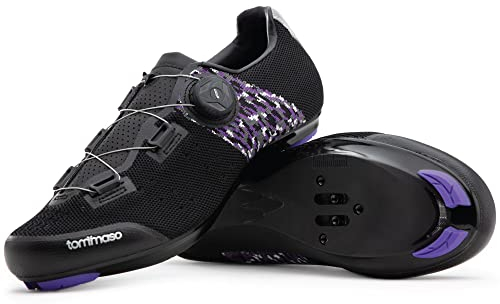 Tommaso Pista Elite SPD & Peloton Schuhe für Damen, 2-in-1, Rennrad- und Indoor-Radschuhe für Delta- und SPD-Stollen, Peloton-Fahrradzubehör, keine Stollen, Lila, Quicklace-Zifferblätter, Größe 41 EU
