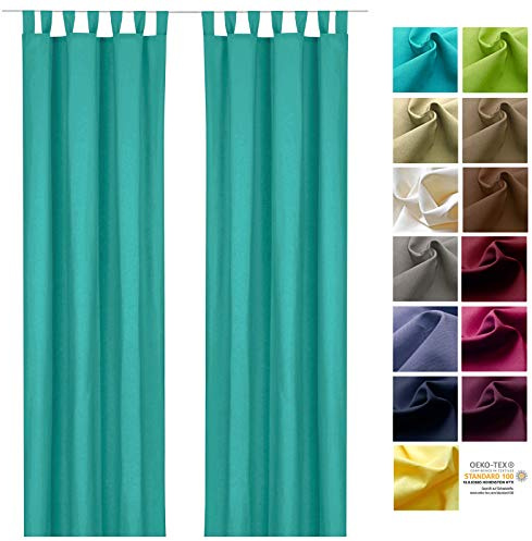 heimtexland ® Dekoschal Baumwolle Uni Blickdicht Vorhang Schlaufenschal Gardine Türkis HxB 160x125 Typ625