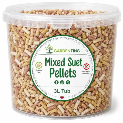 Garden Ting Mixed Suet Pellets for Wild Birds Food, Berry Mealworm Insect, 3L Tub