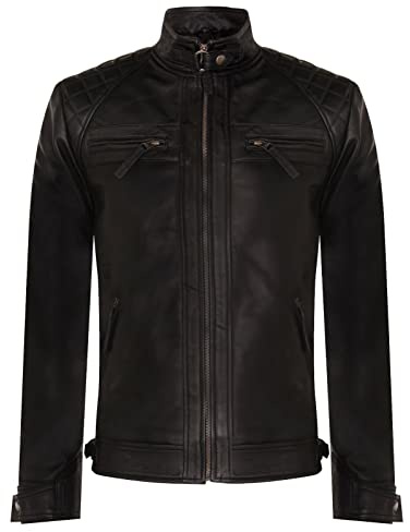 Infinity Leather Giacca Classica da Uomo in Pelle Nera Trapuntata Vintage Retrò da Motociclista 2XL