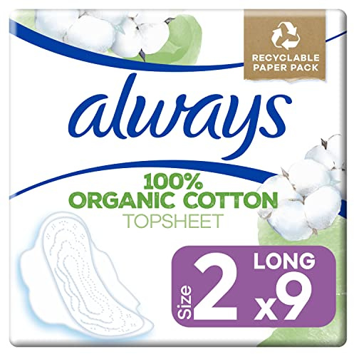 Always Ultra Cotton Protection Long Size 2 - Compresas con alas y superficie 100% algodón orgánico (9 unidades)