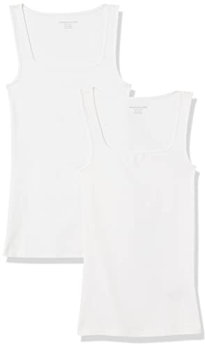 Amazon Essentials Women's Slim-Fit Square Neck Tank Top, Pack of 2, White, M