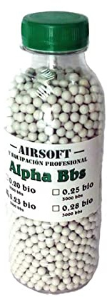 Botella 3000 Bolas biodegradables Airsoft 6 mm 0,23 g Alpha BBS Bio
