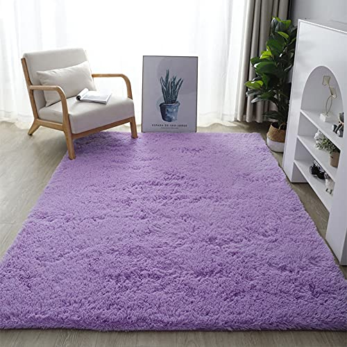 Warmsile Hochflor Teppich Wohnzimmerteppich Langflor, Flauschig Teppiche Für Wohnzimmer Und Schlafzimmer, Modern Design Shaggy Teppich,Lila,200 x 400 cm