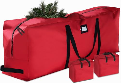 ZOBER Christmas Tree Storage Bag - With 2 Ornaments Accessories/Garland Bags - Fits 7.5 Ft Trees - 600D Oxford Fabric Christmas Tree Bag For Storage Box For Xmas - Strong, Durable Handles - Red