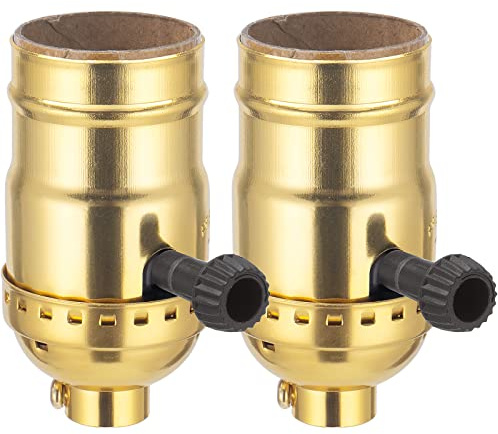 DiCUNO UL Listed 3-Way Lamp Socket Replacement, E26 Standard Threaded Base Light Socket, Turn Switch Knob for Low-Medium-High Light Settings, Table, Floor Lamp Repair Kit, 2-Pack, (Gold)