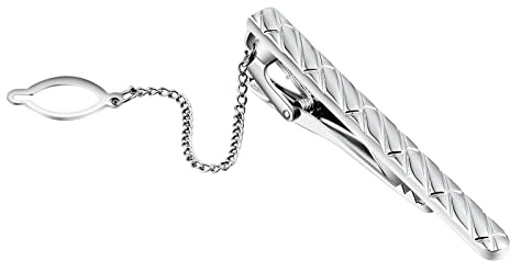 Homxi Krawattennadel Herren,Rechteck mit Kette Krawattenklammer Edelstahl Krawattenklammer Set Silber