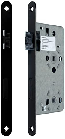 SN-TEC Badezimmer Türschloss Objektschloss mit Flüsterfalle Kl.III BAD/WC 55/78/8, Schwarz lackierte Stulp 20x235mm, DIN Links abgerundet (BAD/WC LINKS)