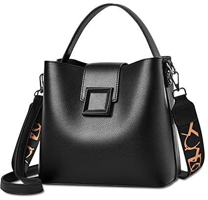 NICOLE & DORIS Damen Handtaschen Klein Modern Schultertaschen PU Leder Frauen Umhängetasche Stilvolle Beuteltasche Abendtasche Handy Tasche mit 2 Schulterriemen Schwarz